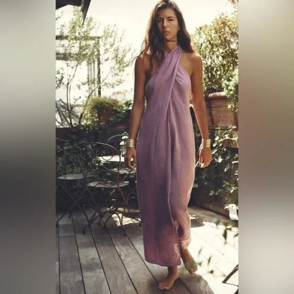 ZARA LINEN HALTER DRESS NWT - Picture 2 of 10